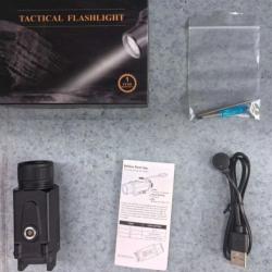 Eclairage Tactique Aluminium Rail 21 mm 2000 Lumens LED Puissance Rechargeable USB Airsoft *Ench&egrave;re*
