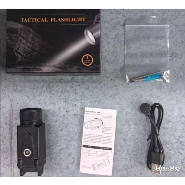 Eclairage Tactique Aluminium Rail 21 mm 2000 Lumens LED Puissance Rechargeable USB Airsoft *Ench�re*