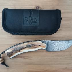 Couteau Pliant Artisanal Damas et Mammouth SMZ Flammes de forge.