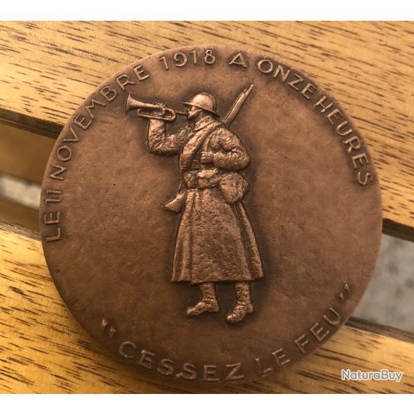 M�daille Cessez Le Feu 11 Novembre 1918 A 11h. 50 ANS 1918 1968 BRONZE WW1 POILU