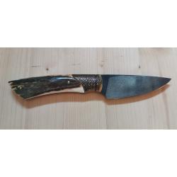 Couteau fixe artisanal damas et mammouth bleu Beno&icirc;t Maguin