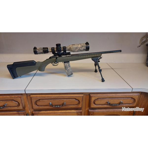 carabine ruger am�ricain rimfire od green 22lr tout �quip� bipied+lunette+ silencieux ase utra