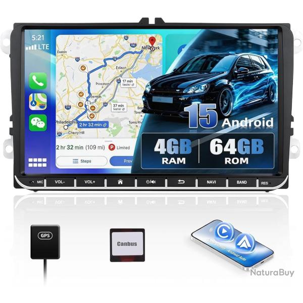 Autoradio Android 2+64G avec �cran pour VW Passat B6 B7 2005-2014 CarPlay Sans Fil Android Auto, 2Go
