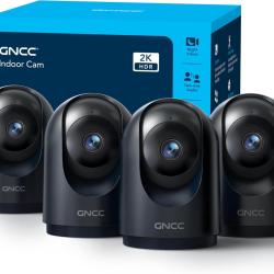 Lot de x4 Cam&eacute;ra Surveillance WiFi Int&eacute;rieure 2K 3MP 2.4/5GHz, Vision Nocturne Infrarouge, SD/Cloud,