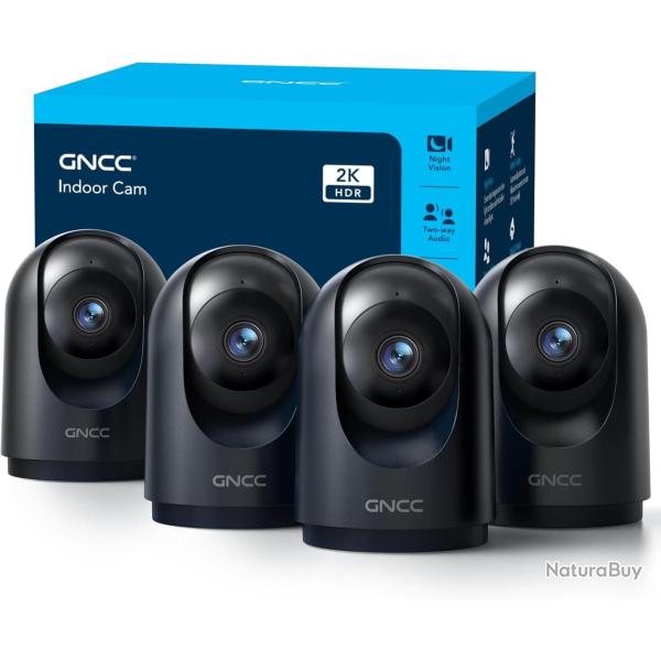 Lot de x4 Cam�ra Surveillance WiFi Int�rieure 2K 3MP 2.4/5GHz, Vision Nocturne Infrarouge, SD/Cloud,
