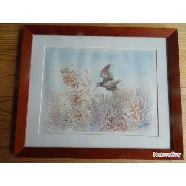 Tableau b�casse en vol  lithographie num�rot�e et sign�e Lamotte