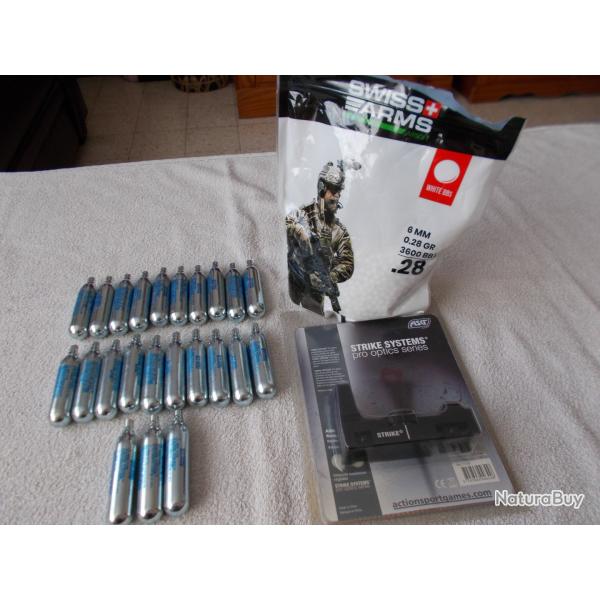 LOT 23 SPARCLETTES 12 GR SWISS ARMS+3100 BILLES BBS+VISEUR POINT VERT ET ROUGE/AIRSOFT/AIR