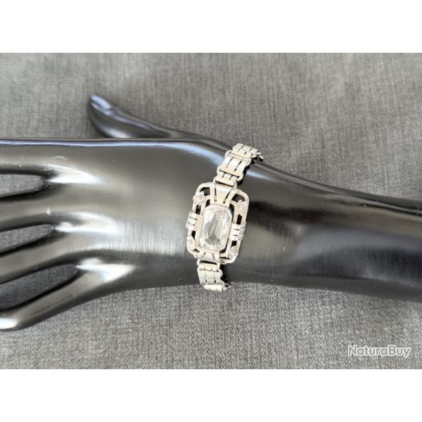 Large bracelet en argent - pierre transparente