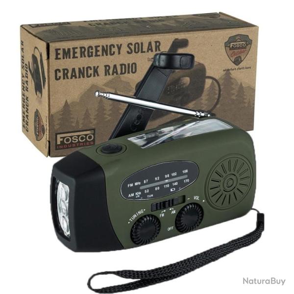 Radio FM � manivelle dynamo d'urgence Fosco, vert militaire Vert arm�e