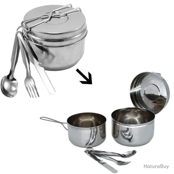 Gamelle de camping inox type arm�e tch�que - avec couverts