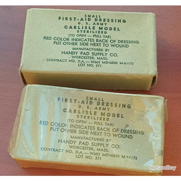 Lot 2 pansements Carlisle US Army WW2 - Originaux - Handy Pad Supply Co + cadeau