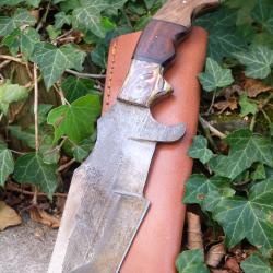 Couteau Bushcraft Trakker Survie Lame Acier Carbone 1075 SW Manche Bois Etui Cuir Fab Artisanale