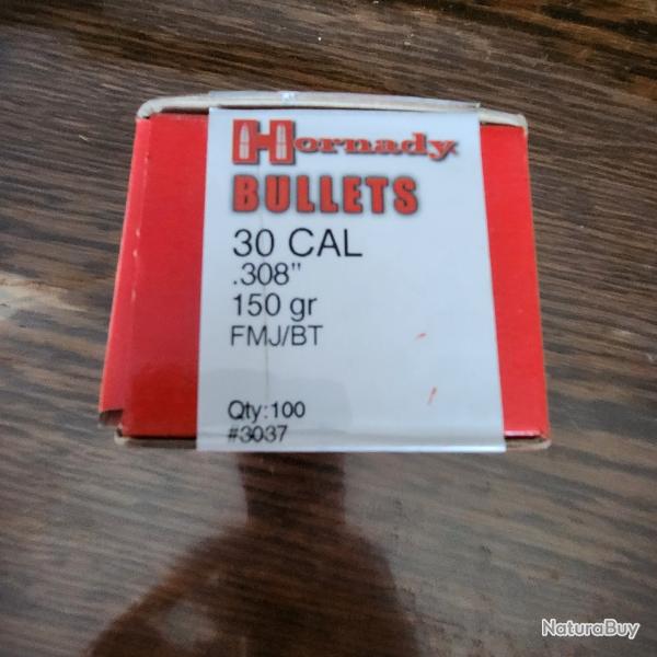 100 Hornady 30 cal .308 150 gr FMJ/BT