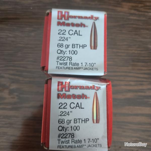 100 Hornady Match 22 cal .224 68 gr HP/BT