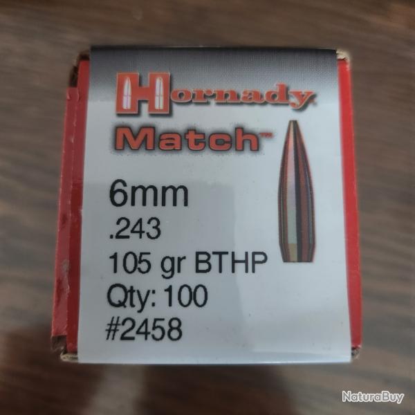 100 Hornady Match 6mm cal .243 105 gr HPBT