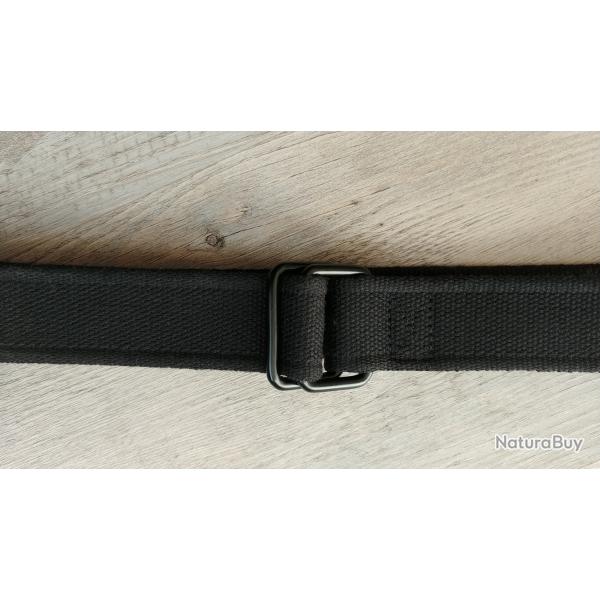 Ceinturon � boucle double D "Drizzte" - Noir - 100% coton haute densit� - l. 38 mm - Taille 149 cm