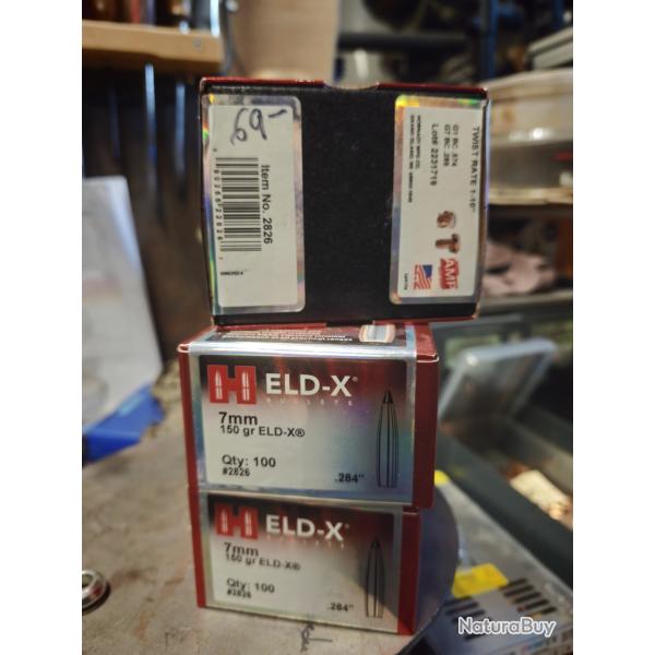 Trois boites d'ogive 7mm ELD-X Hornady