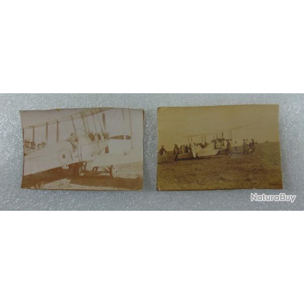 LOT DE 2 ANCIENNES PHOTOS ORIGINALES AEROPLANES ANGLAIS GUERRE DE TRANCH�E 1915