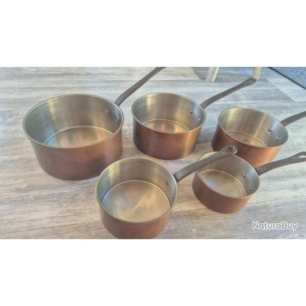 lot de 5 casseroles en cuivre �tam� pour cuisine pro