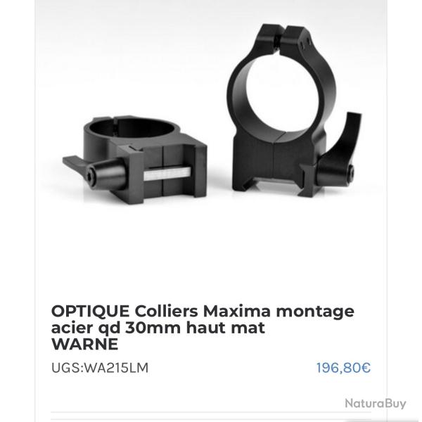 Colliers Warne Maxima QD 30 mm Hauts � D�montage rapide (Weaver / Picatinny)