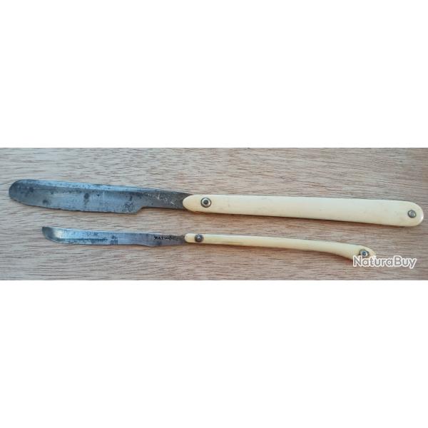 Rare Lot 2 Rasoirs Coupe-Choux Anciens - Th�matique Chasse / Rambouillet (XIX�)