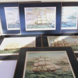 Set de table illustration Marine &agrave; Voile. Vintage Anglais. Lot 6 pi&egrave;ces