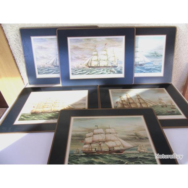 Set de table illustration Marine � Voile. Vintage Anglais. Lot 6 pi�ces
