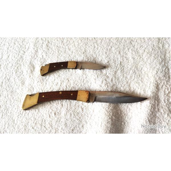 Anciens canifs couteaux manche laiton et bois