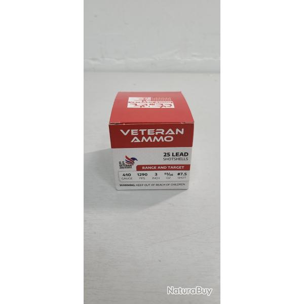 PROMO !!! CARTOUCHE VETERAN AMMO CALIBRE 410 PLOMB 7,5 /25 CARTOUCHES