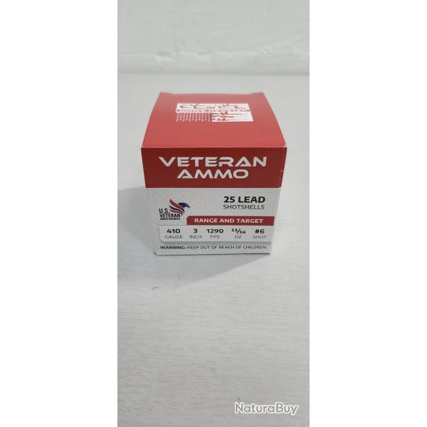 PROMO !!! CARTOUCHE VETERAN AMMO CALIBRE 410 PLOMB 6 /25 CARTOUCHES
