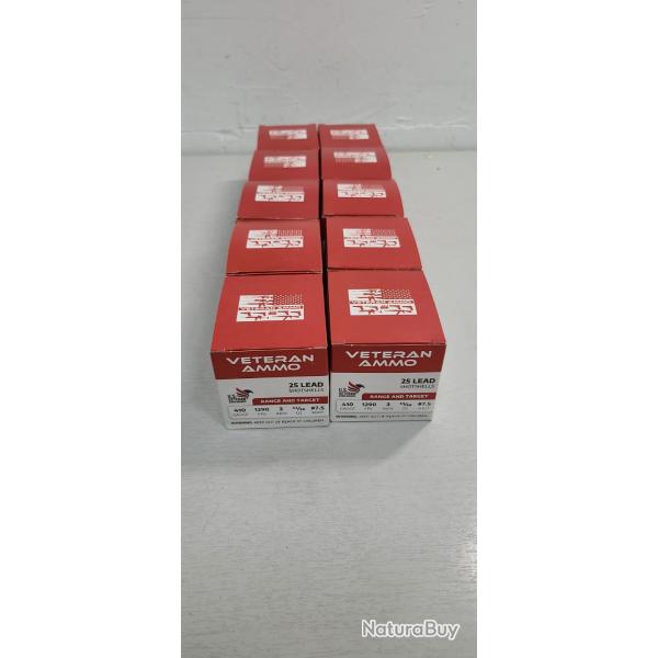 PROMO !!! CARTOUCHE VETERAN AMMO CALIBRE 410 PLOMB 7.5  1 CARTON /250 CARTOUCHES