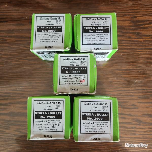 Ogives 2909 SELLIER BELLOT cal.311 7,92 mm FMJ 180gr /100