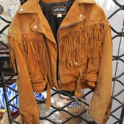 blouson perfecto en daim indien avec franches