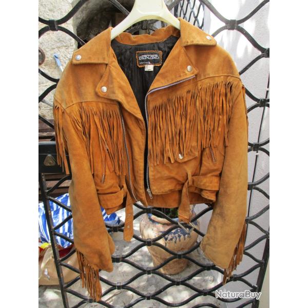blouson perfecto en daim indien avec franches
