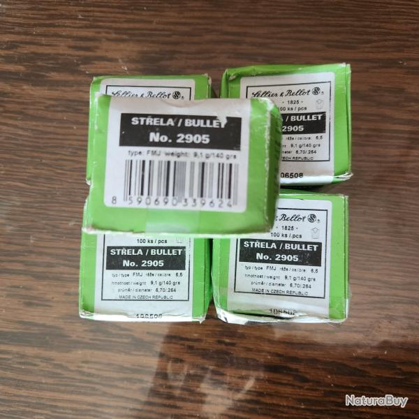 Ogives 2905 SELLIER BELLOT cal.6,5-6,70/.264 mm FMJ 140gr /100