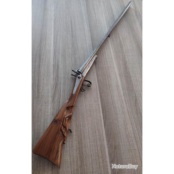 ancien fusil de chasse � broche calibre 16/65 propre et fonctionnel crosse � la Fran�aise sculpt�e
