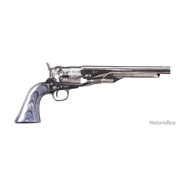 R�VOLVER � POUDRE NOIRE PIETTA 1860 ARMY ACIER NICKEL� GRAV� 8" .44 PN