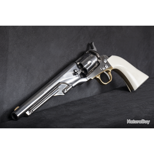 REVOLVER � POUDRE NOIRE PIETTA 1860 ARMY ACIER POLI BLANC CROSSE IVOIRINE 8" .44 PN