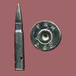 7.92 x 57 Mauser inerte manipulation - toute nickel&eacute;e - marquage : F N M - amorce percut&eacute;e