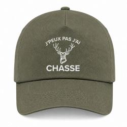 Casquette Chasse - J'peux pas j'ai chasse - Cerf - Kaki / Blanc