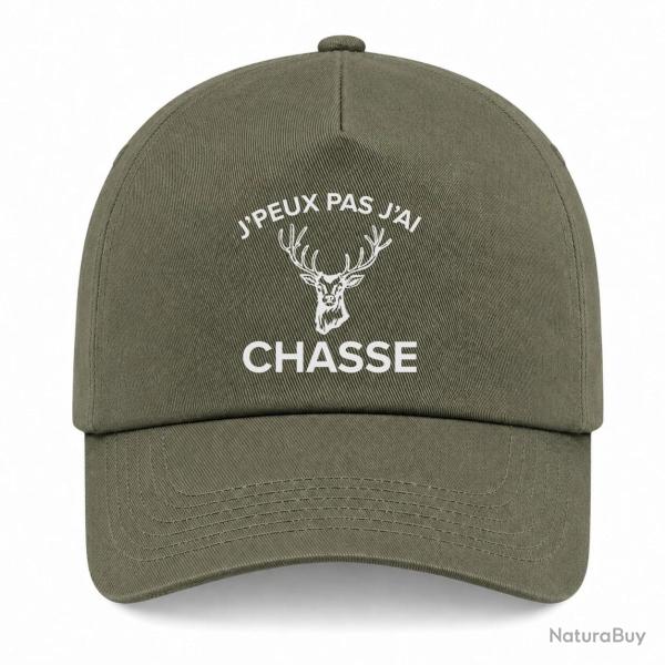 Casquette Chasse - J'peux pas j'ai chasse - Cerf - Kaki / Blanc