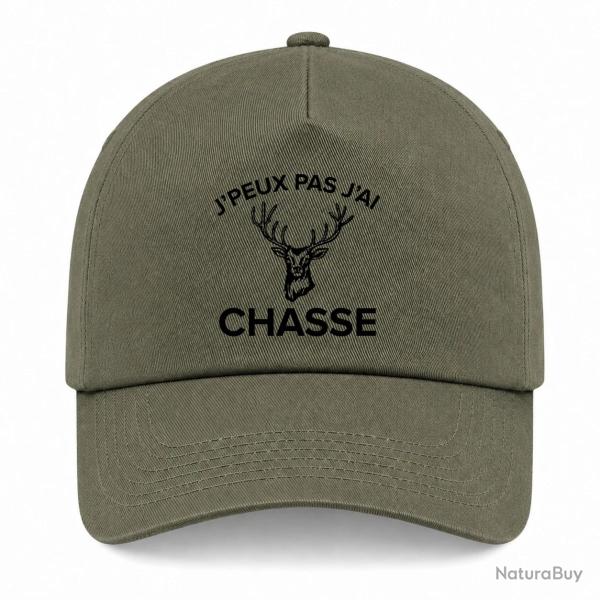 Casquette Chasse - J'peux pas j'ai chasse - Cerf - Kaki / Noir