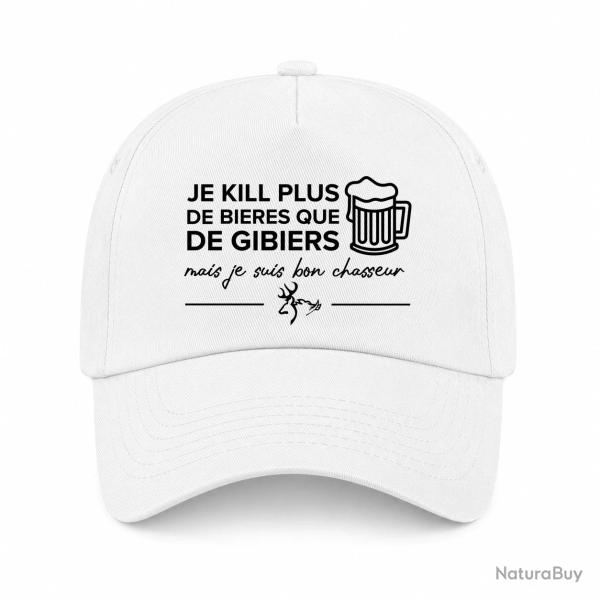 Casquette Humour Chasse - Je kill plus de bi�res que de gibiers - Blanc