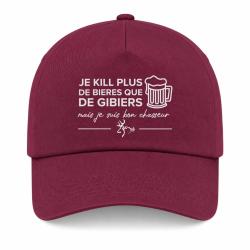 Casquette Humour Chasse - Je kill plus de bi&egrave;res que de gibiers - Bordeaux