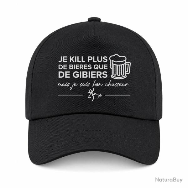 Casquette Humour Chasse - Je kill plus de bi�res que de gibiers - Noir