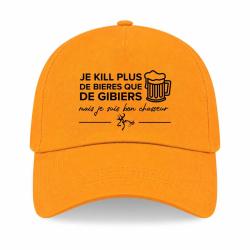 Casquette Humour Chasse - Je kill plus de bi&egrave;res que de gibiers - Jaune