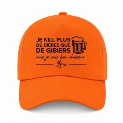 Casquette Humour Chasse - Je kill plus de bi&egrave;res que de gibiers - Orange
