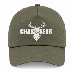 Casquette CHASSE - T&ecirc;te de Cerf - Kaki / Blanc