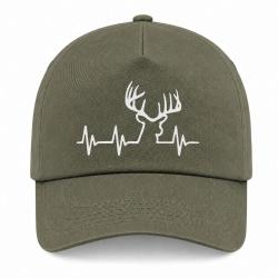 Casquette Chasse - Battement de coeur "CERF" - Kaki / Blanc