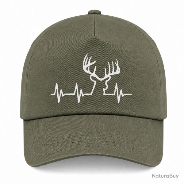 Casquette Chasse - Battement de coeur "CERF" - Kaki / Blanc